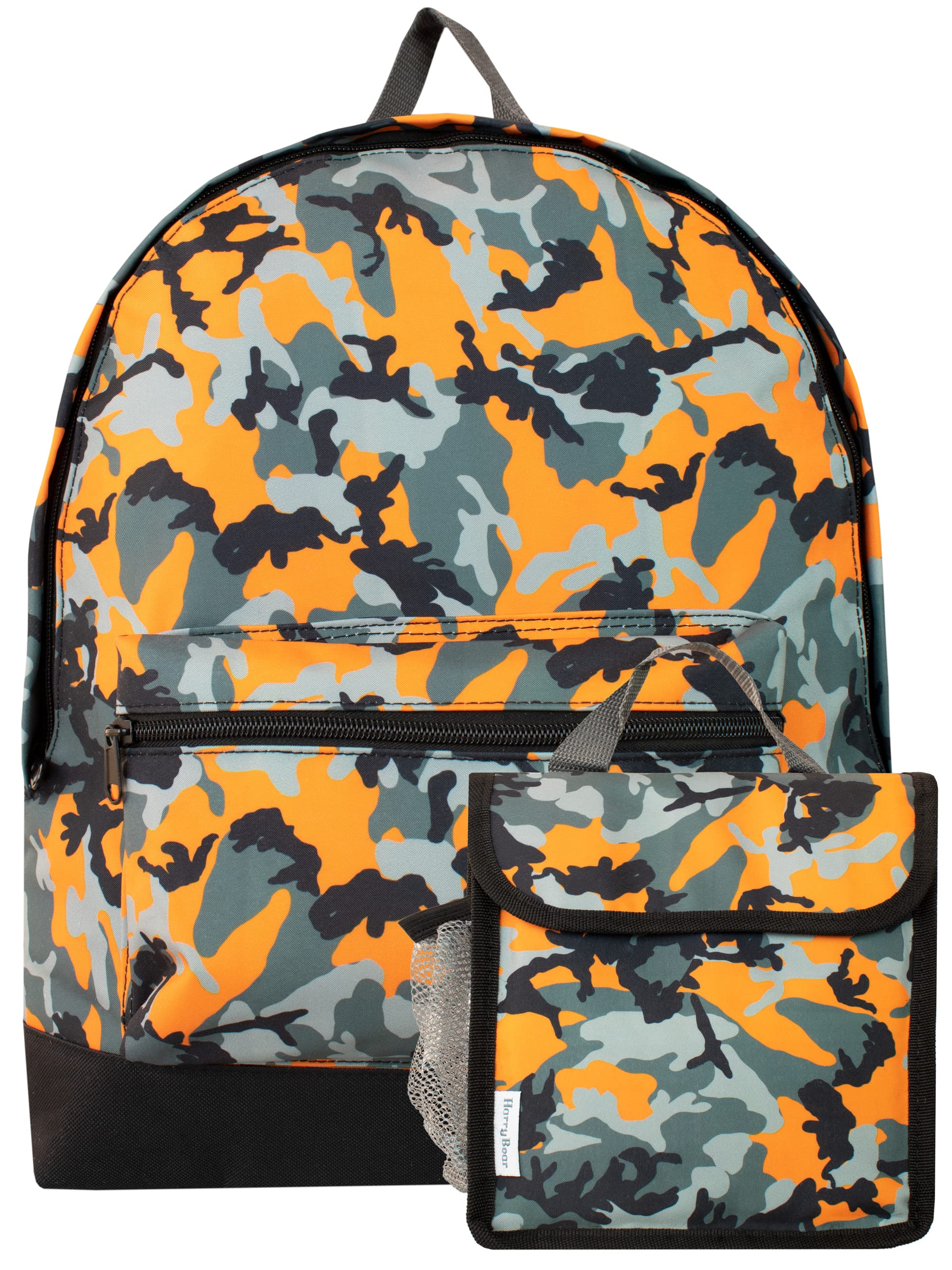 Harry Bear Kids Backpack and Lunchbag Set Orange Camouflage