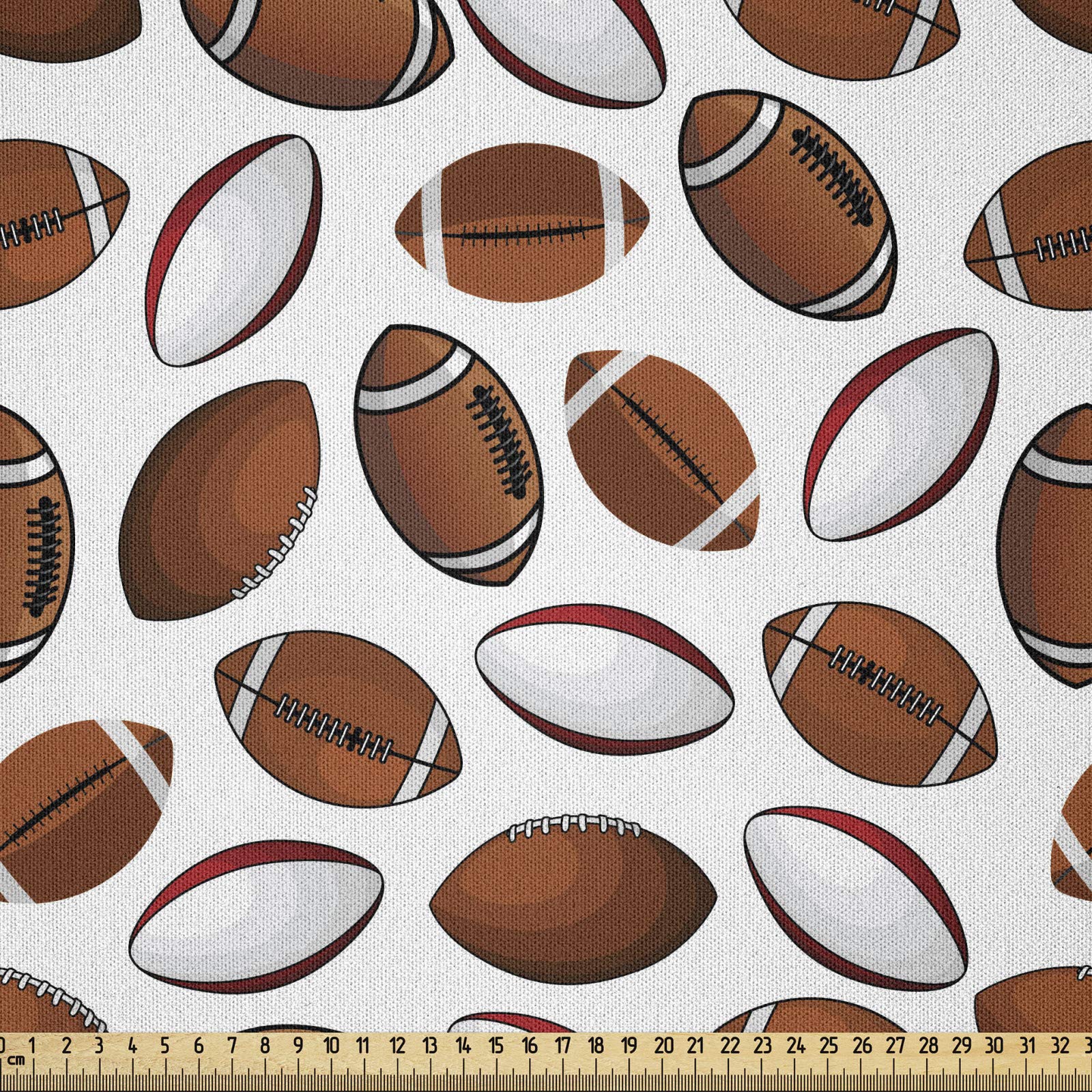 ABAKUHAUS American Football Fabric by the Yard, Classic Design Rugby Balls in Cartoon Style Sports Competition, Microfiber Fabric for Arts and Crafts Textiles Decor, 1M (230x100cm), Caramel Ruby White