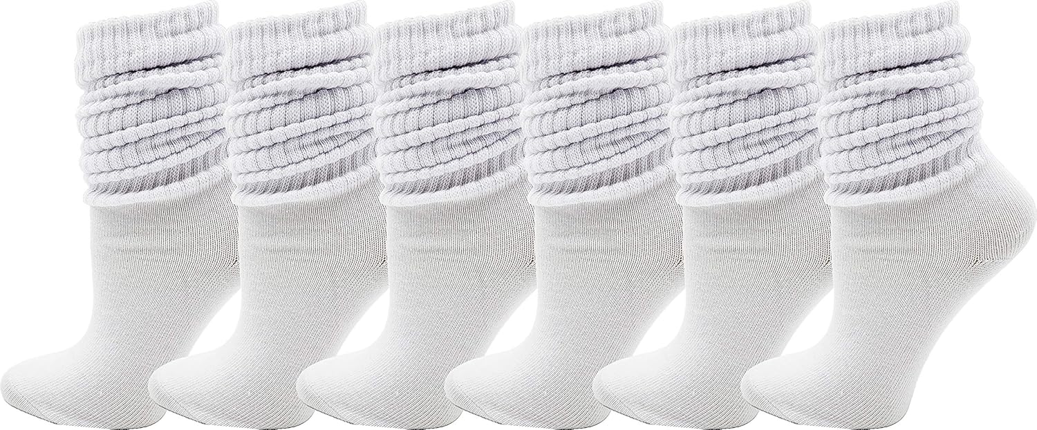 6 Pairs Slouch Socks for Women, Heavy Extra Long Cotton Scrunch Crew