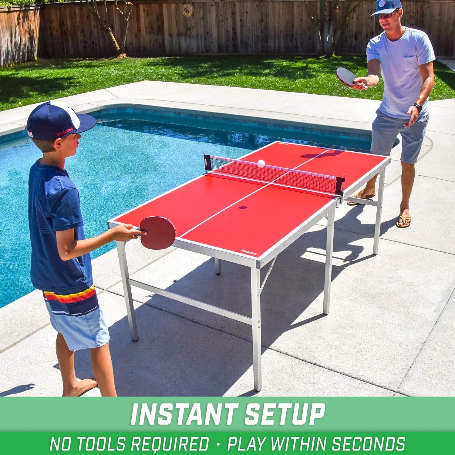 GoSports 6’ x 3’ Mid-Size Table Tennis Game Set | Indoor / Outdoor Portable Table Tennis Game with Net, 2 Table Tennis Paddles and 4 Balls, Red : Sports & Outdoors