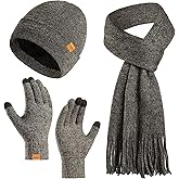 LOKZEER Winter Hat Gloves Scarf Set Women, Knit Beanie Fleece Lining, Touchscreen Gloves & Warm Knitted Scarf 3Pcs Gift