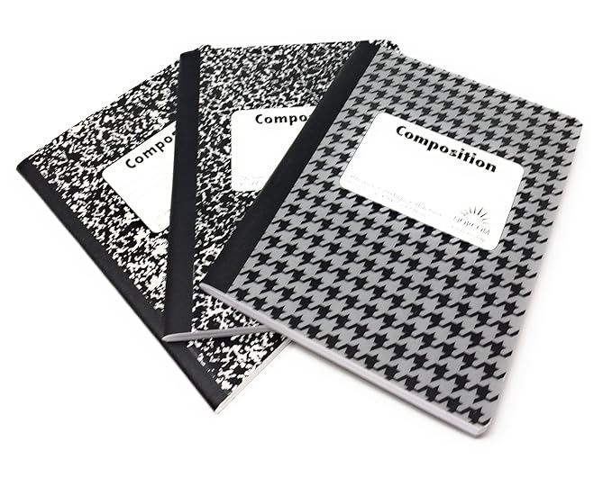 100 Sheet Marble Composition Notebooks, Wide Ruled, Black, White, Gray Scale