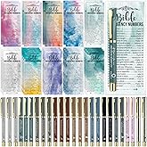 Feifeiya 50 Pcs/25 Sets Christian Bookmarks Bible Emergency Numbers Bookmarks with Pens Bulk Religious Gifts for Team Valentines Christian Office Classroom Church Gifts
