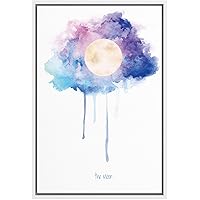SIGNWIN Framed Canvas Wall Art A Full Moon in a Pink, Blue and Violet Sky Astronomy & Space Cosmic Watercolor Abstract Modern Scenic Relax/Calm for Living Room, Bedroom, Office - 16