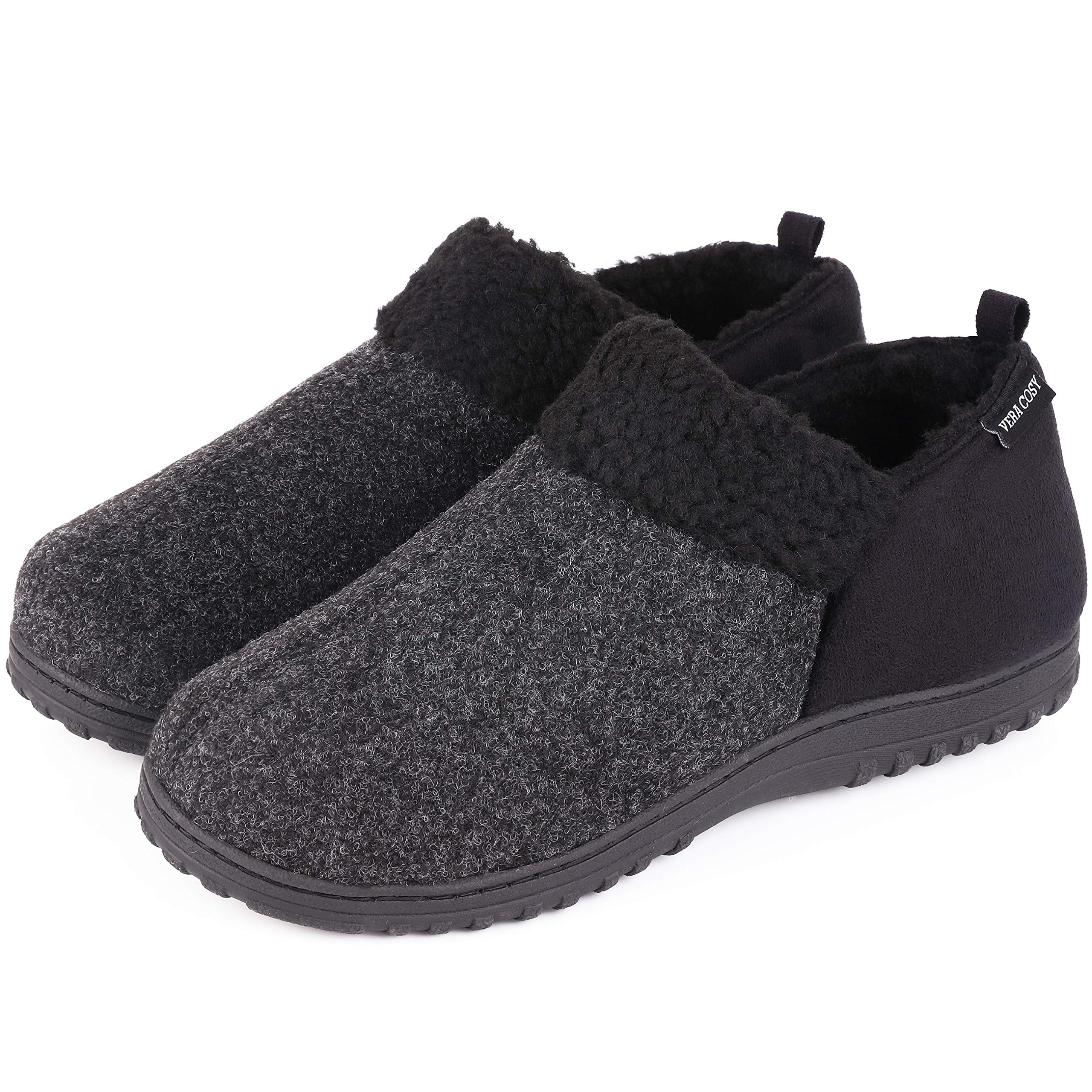 Men's Wool-Like Fleece Clog Slippers, Comfort Memory Foam Anti-Slip House Shoes