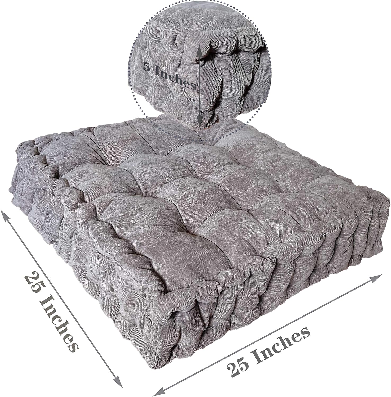 Verpert Floor Pillow, Square Meditation Cushion Floor Seating for Adults, Oversized Tufted seat Cushion Reading Nook for Kids, Yoga Meditation Pillow for Sitting on Floor 25x25 Inch Gray: Kitchen & Dining