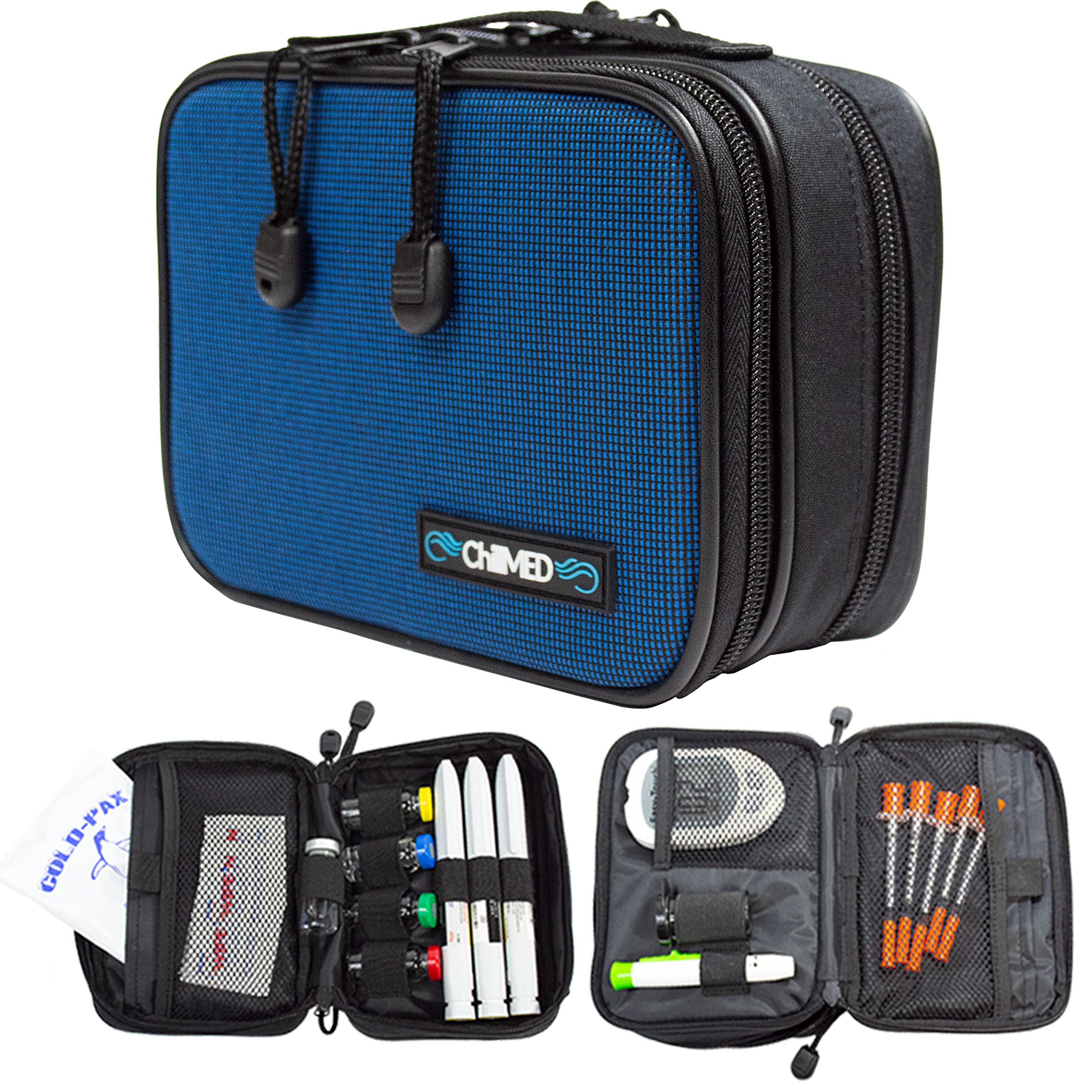 ChillMED Type 1 Diabetic Organizer Travel Kit | Insulin Cooler Bag with Ice Pack for Traveling & Everyday Use - Blue