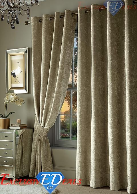 Ed Crushed Velvet Curtains Pair Eyelet Ring Top Fully Lined With
