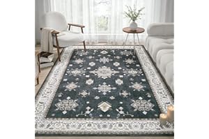 Black 5x7 Living Room Area Rug,Washable Vintage Carpet Non Slip Indoor Rug Tapis Salon,Retro Traditional Accent Throw Low Pil