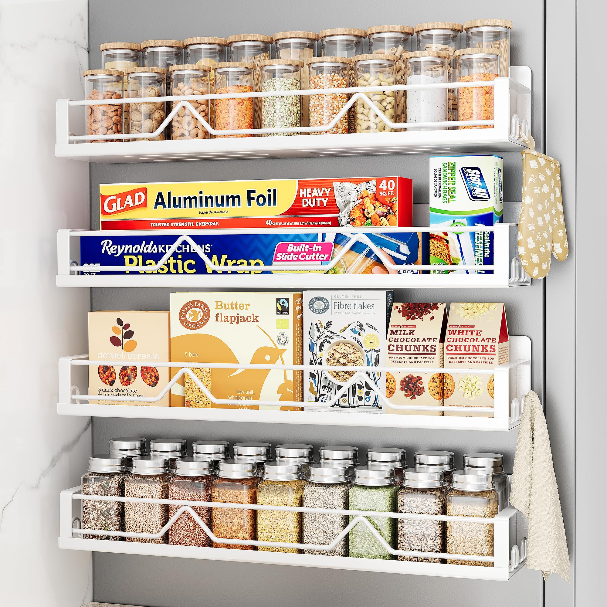 Photo 1 of Mystozer 16.9 Inch Wide Large Capacity Magnetic Spice Rack for Refrigerator, 4 Pack Metal Fridge Shelf, White