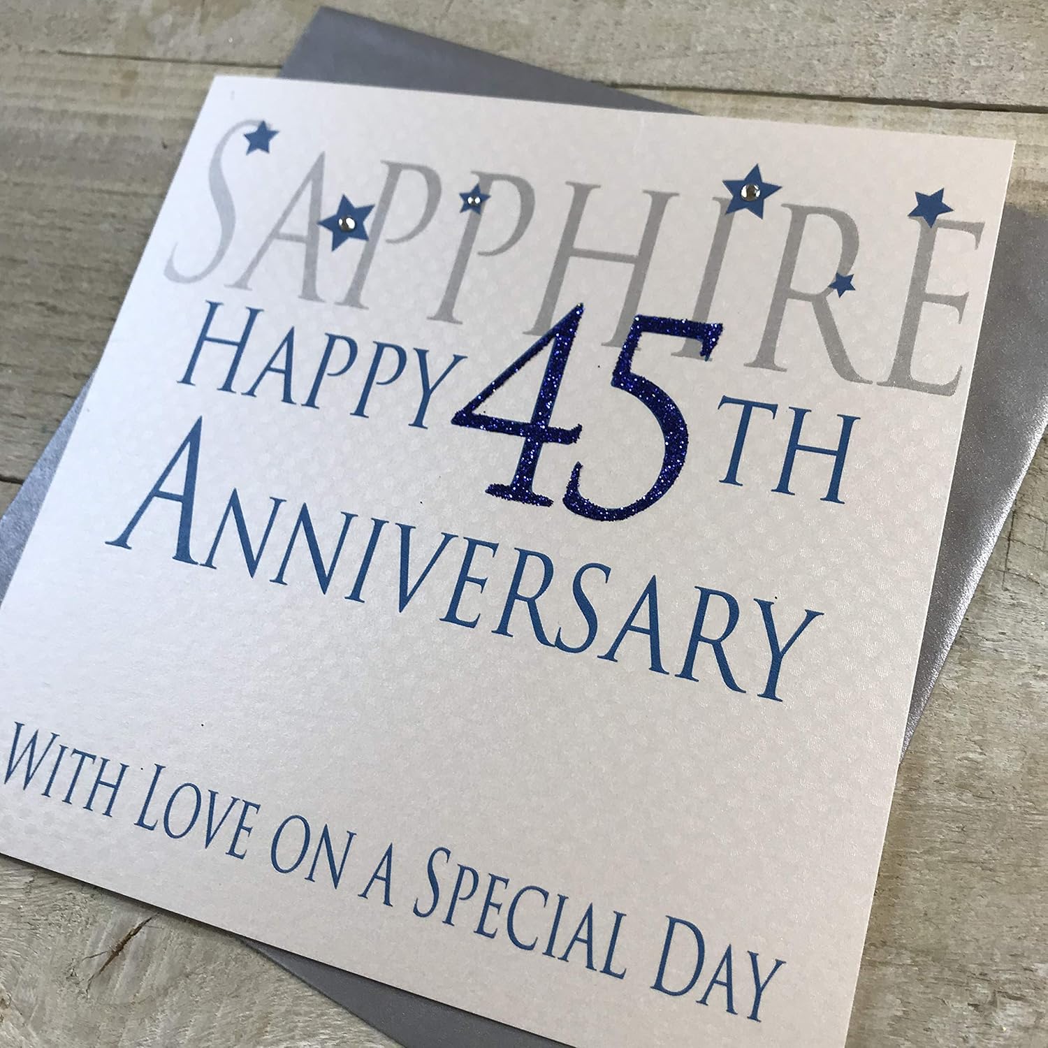 WHITE COTTON CARDS Sapphire Happy 45th Love On A Special Day, Handmade Anniversary Card (Code AW45), 16cm x 16cm - Image 4