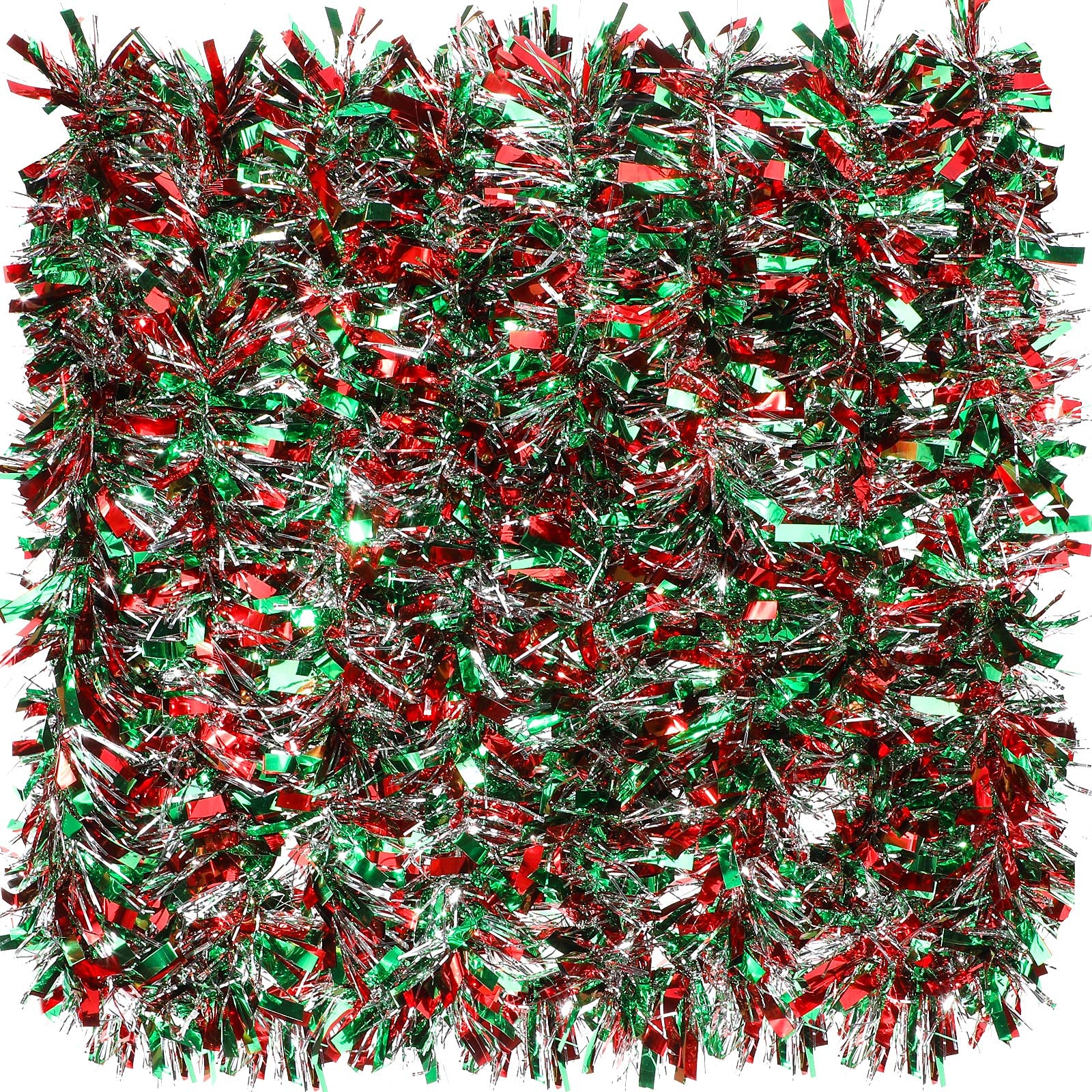 Syhood 32.8 Feet Christmas Metallic Twist Tinsel Garland Xmas Glitter Garland Tree Hanging Tinsel Decoration for Christmas Party and Home Indoor Outdoor Ornament Supplies(Red, Green, Silver)