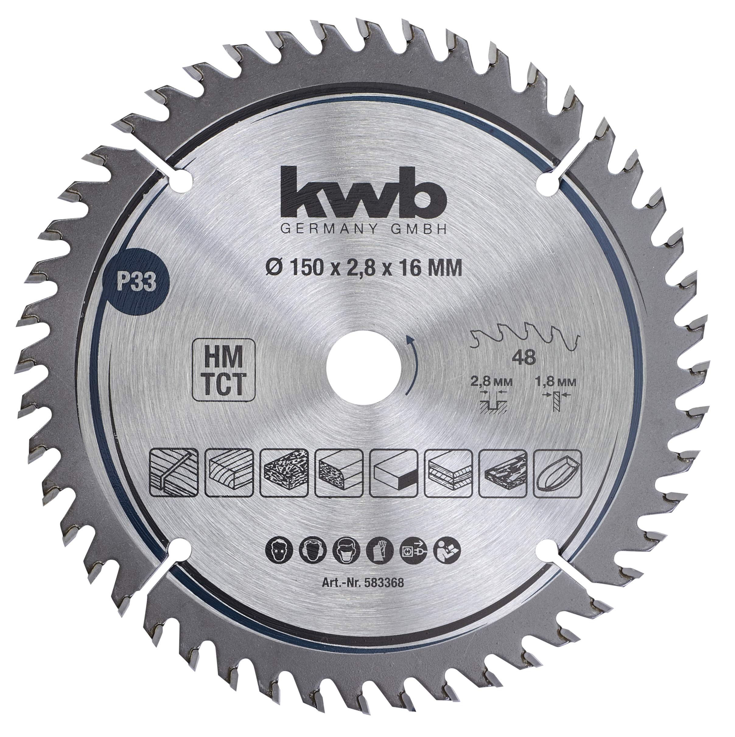 KWB Circular Saw Blade 150 X 16 MM - Very FINE Cut, Blade Suitable for WORKTOPS, Wood, and Coated Panels