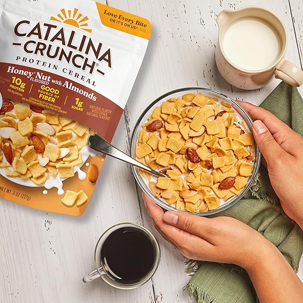 CATALINA CRUNCH PROTEIN CEREAL – BREAKFAST CEREAL WITH 10G OF PROTEIN, NO ADDED SUGAR – GLUTEN FREE – HONEY NUT WITH ALMONDS – 8 OZ. BAG (PACK OF 1), PACKAGING MAY VARY