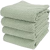 KAF Home Deluxe Popcorn Terry Kitchen Towels, Cotton Kitchen Dish Towels, Set of 4, French Green