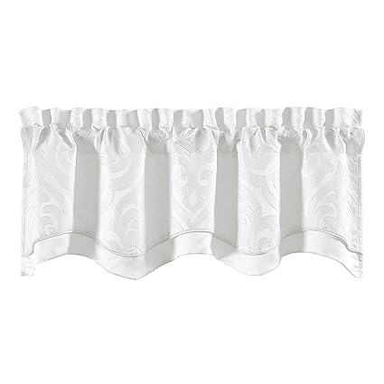 Five Queens Court San Juan Dual Layer Woven Jacquard Luxury Scallop Window Valance, Straight, White