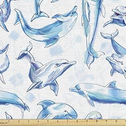 Ambesonne Sea Animals Fabric by The Yard, Sketch of