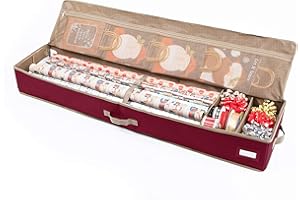 Covermates Keepsakes Gift Wrap Organizer - Holds up to 25 Rolls - Heavy Duty - Accessory Trays with Adjustable Compartments - Mesh Pocket - Holiday Storage-Red