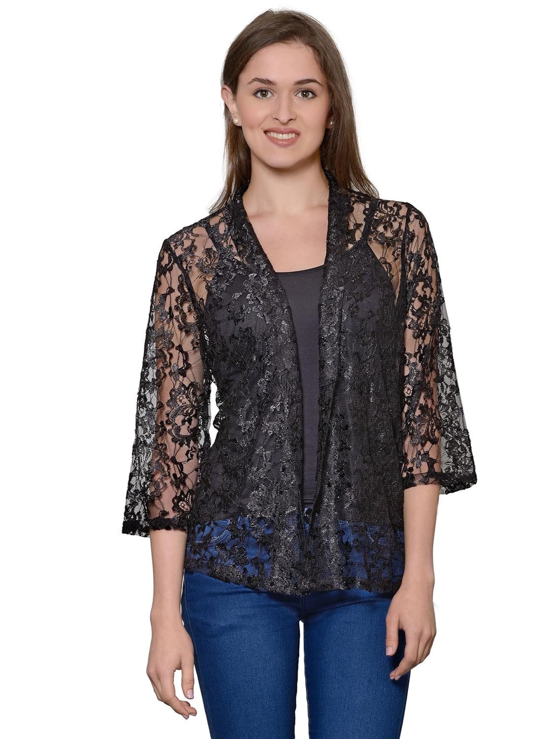 patrorna women's long sleeve black cardign bolero open shrug size s - 7xl