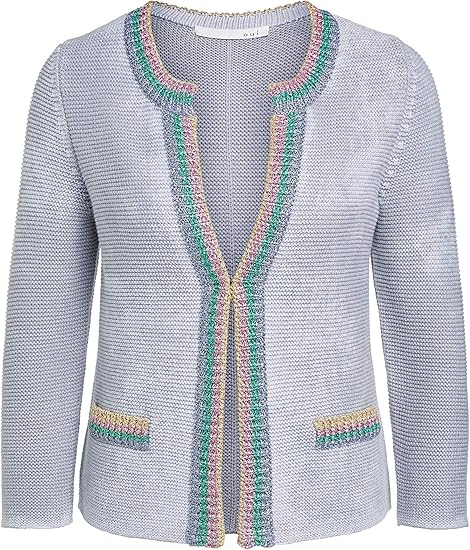 Oui Damen Strickjacke Schmal Geschnitten - Uni Mit Rüschen Und Kaschmir