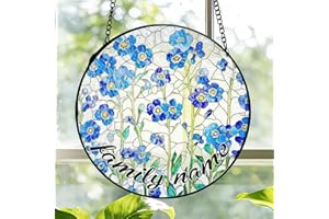Custom Stained Glass Window Hanging, Personalized Forget-me-nots/Myosotis Stained Glass Sun Catchers, Custom StainedGlass Han