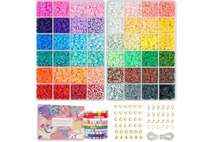 Velavior 7000 Pcs Clay Beads for Bracelet Making Kit, 2 Boxes 48 Colors Friendship Bracelet Kit Polymer Clay Heishi Beads with Star Round Heart Spacer Gold Bead DIY Crafts Gift Set for Kids Teens