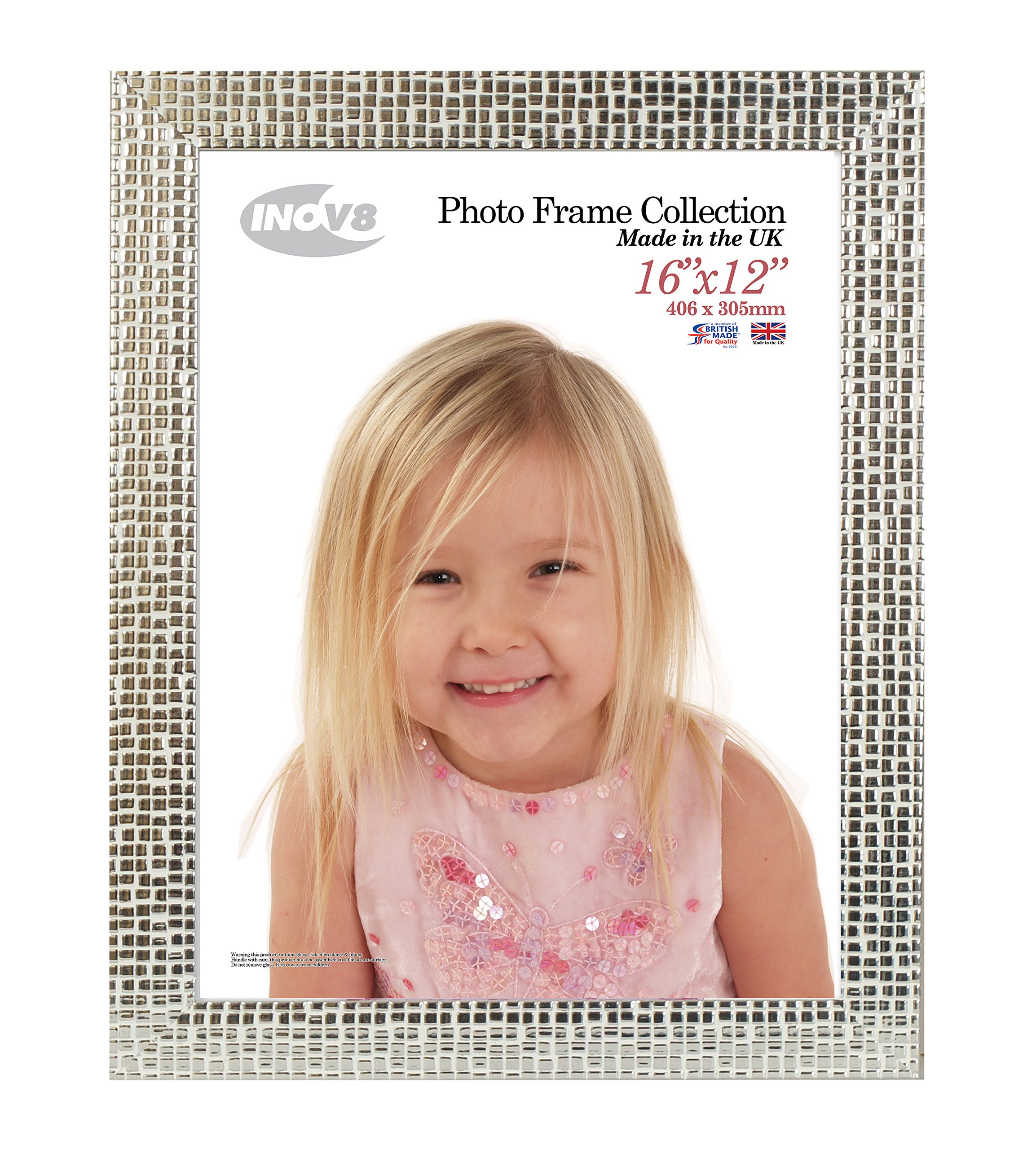 Inov8 Framing Photo Frame, Mosaic Silver Holds Picture 16x12" (40.64cm x 30.48cm)