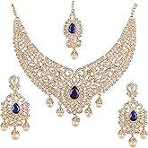 Touchstone Indian jewelry sets for women tikka wedding necklace costume guest statement bollywood rhinestones crystal faux pearls gold big royal neck piece set bridal fashion accessories