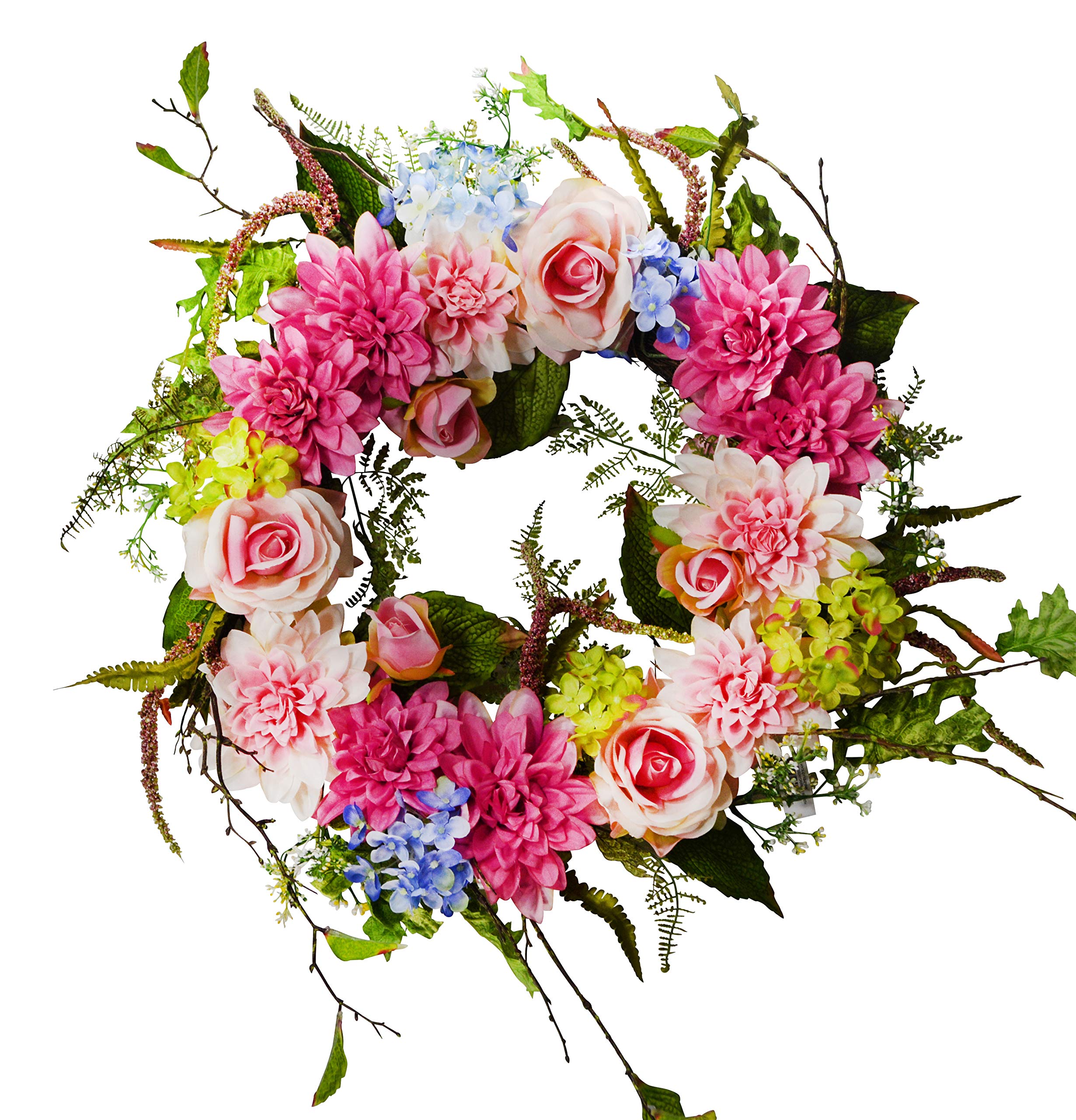 24 Inches Dahlia/Rose/Hydrangea Flower Wreath, Wreath For Front Door