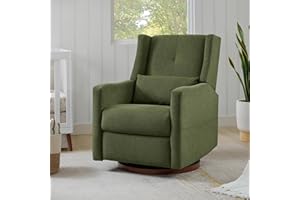 KISLOT Upholstered Recliner Swivel Glider Nursery Chair Reclining Performance Fabric Rocker with Wood Base,Boucle,Moss Green