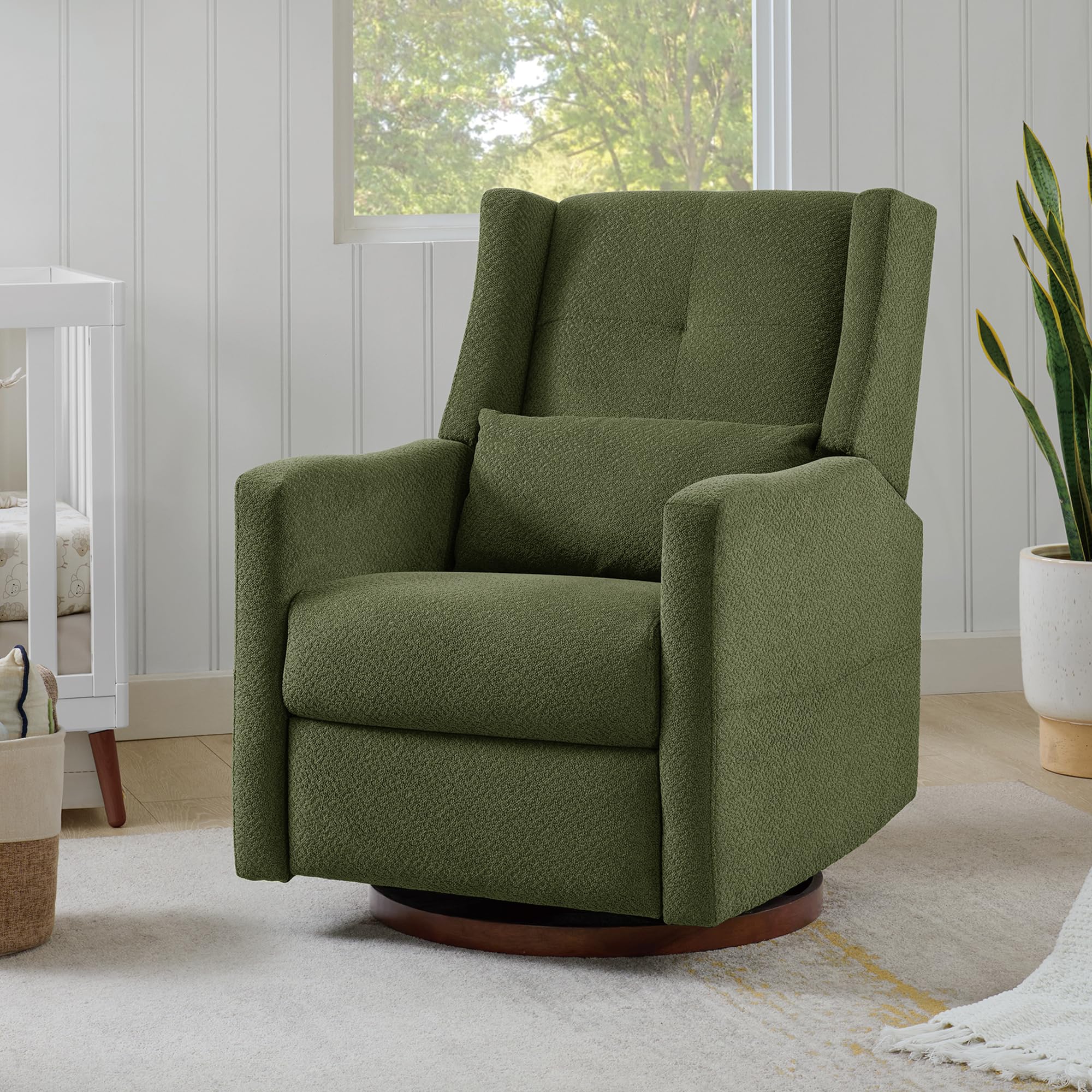 Photo 1 of **DIRT FROM TRANSPORT**KISLOT Upholstered Recliner Swivel Glider Nursery Chair Reclining Performance Fabric Rocker with Wood Base,Boucle,Moss Green