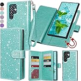 Varikke for Galaxy S22 Ultra Wallet Case Detachable with Card Holder for Women, Glitter Leather Strap Magnetic Flip Wallet Removable Phone Case Cover for Samsung Galaxy S22 Ultra 5G 6.8", Mint Green