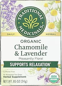 Traditional Medicinals Organic Chamomile with Lavender Herbal Tea, 16 Tea Bags (Pack of 1)