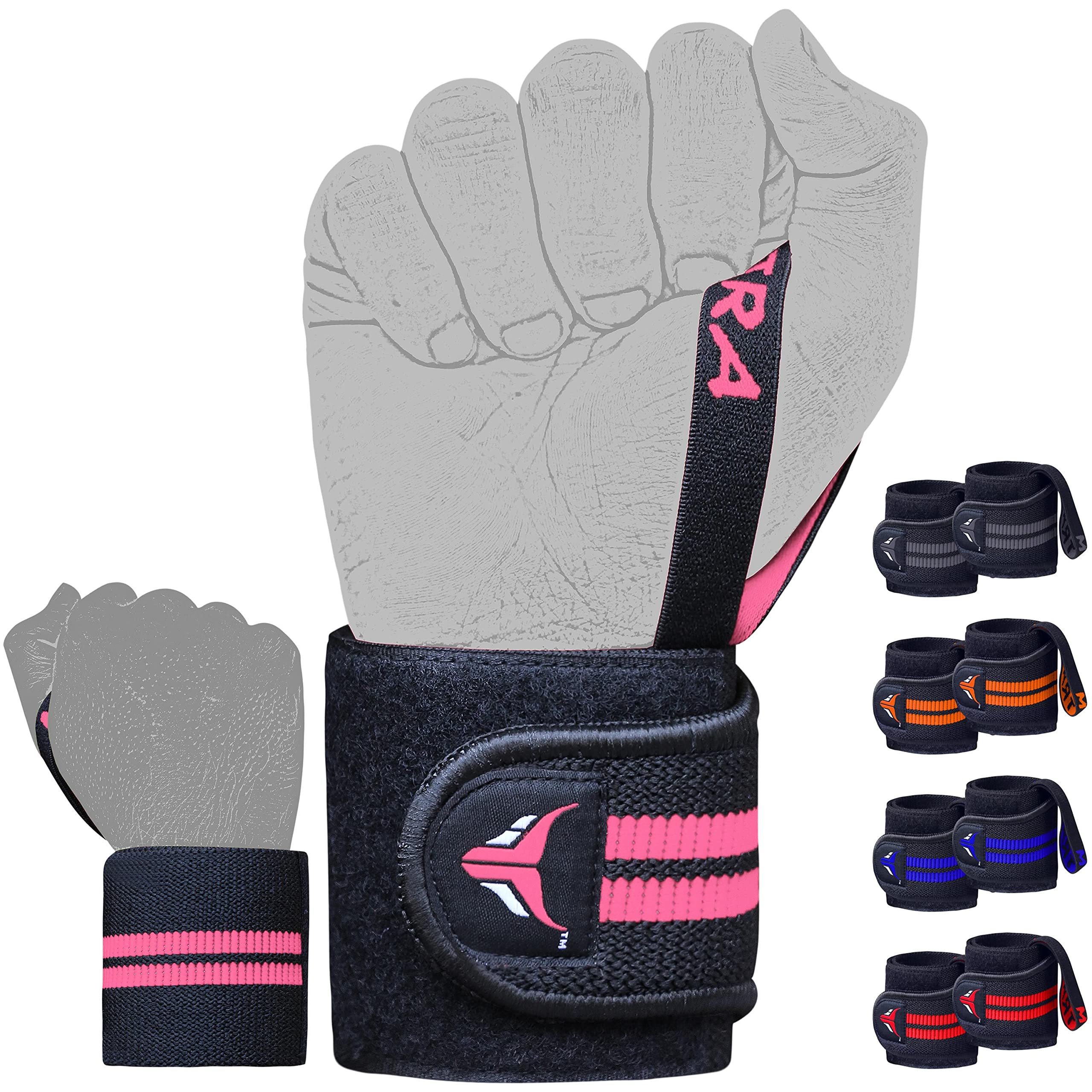 Mytra Fusion Elasticated Wrist Wraps With Thumb Loop SP1 for Training Workout Gym Exercise (Black/Pink)