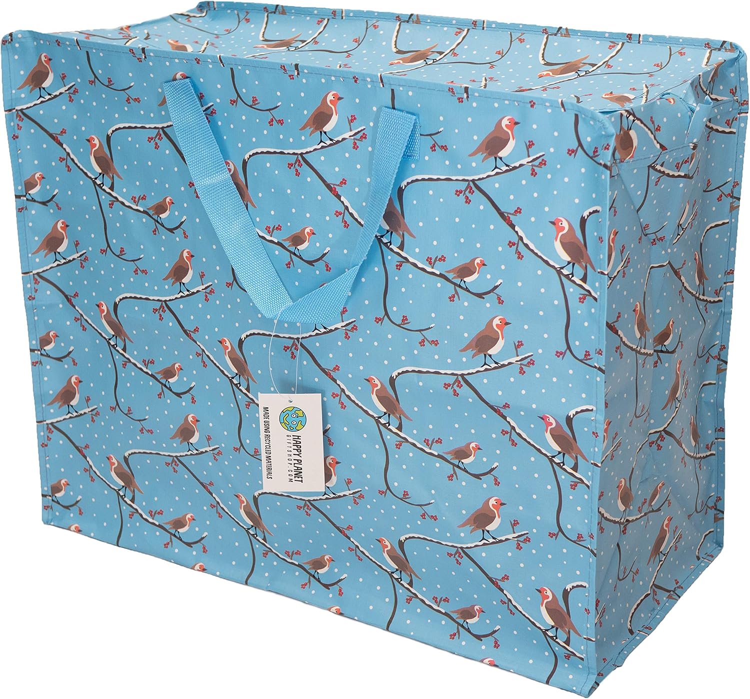 Happy Planet Giftshop Large Jumbo Storage Bag with Zip 58 x 47 x 30cm 80l (Winter Robins Christmas Xmas Design) (Pack of 3)