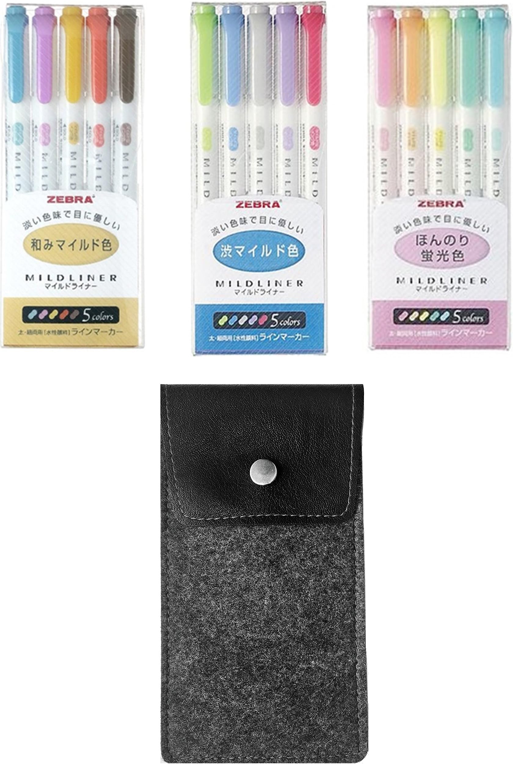 Zebra MILDLINER WKT7-5C / WKT7-5C-RC / WKT7-5C-NC Fluorescent Marker 5-Colour with Original Felt Pen Case