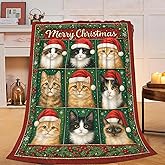 Christmas Cat Blanket Christmas Cat Gifts for Women Girls Cute Christmas Cats Throw Blanket Soft Flannel Cozy Fleece Fuzzy Plush Warm Bedding Stuff for Kids Adults 40 x 50 Inch