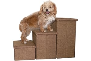 Dog Stairs by Tidy Niches: Collapsible Pet Stairs for Small Dogs - Adjustable Dog Steps for Bed and Couch - Pet Steps for Small Dogs with Storage - Puppy Stairs (Brown)