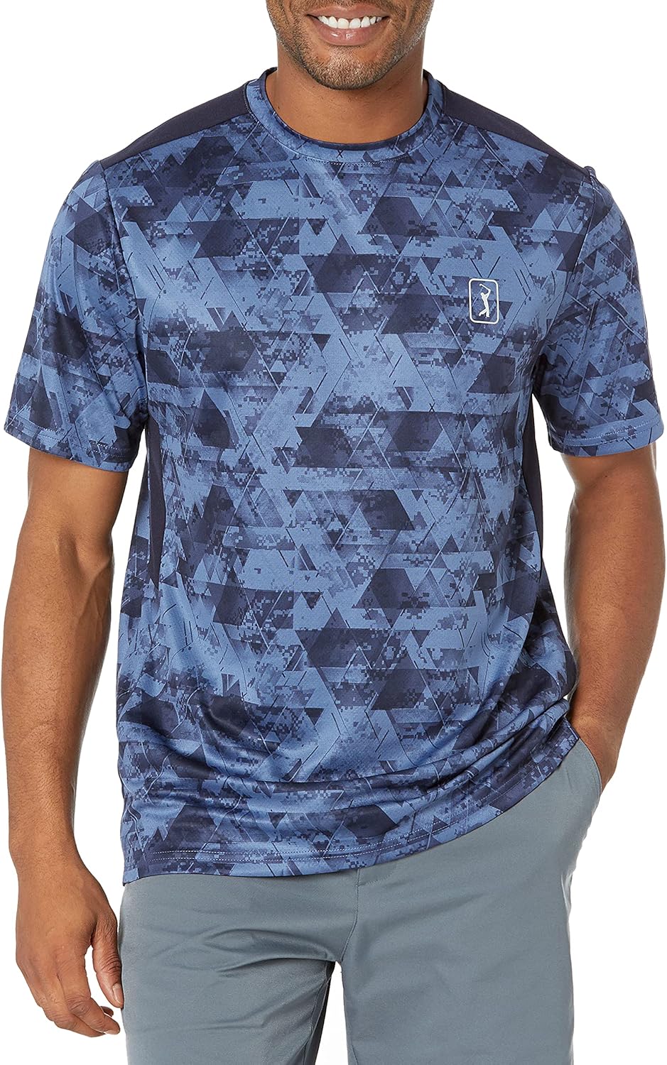 PGA Tour Men's Camo Geo Print Short Sleeve Crew Neck Tee Shirt Golf