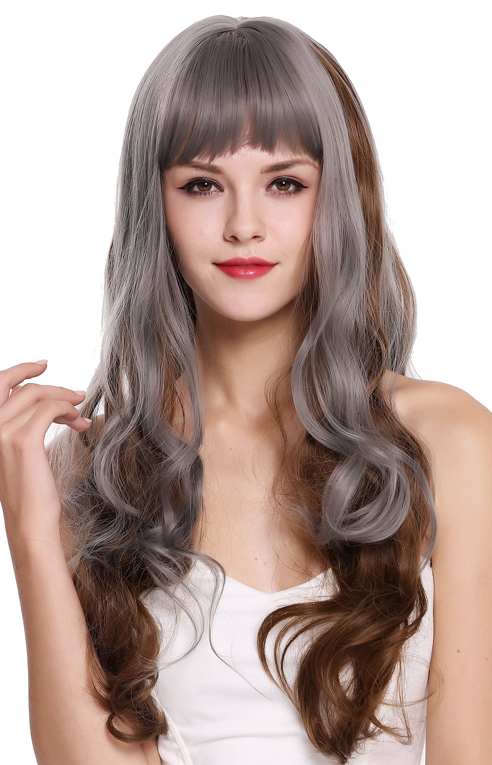 WIG ME UP - MS1725-10/10A Quality women's wig long fringe wavy curly Balayage highlights grey brown lady