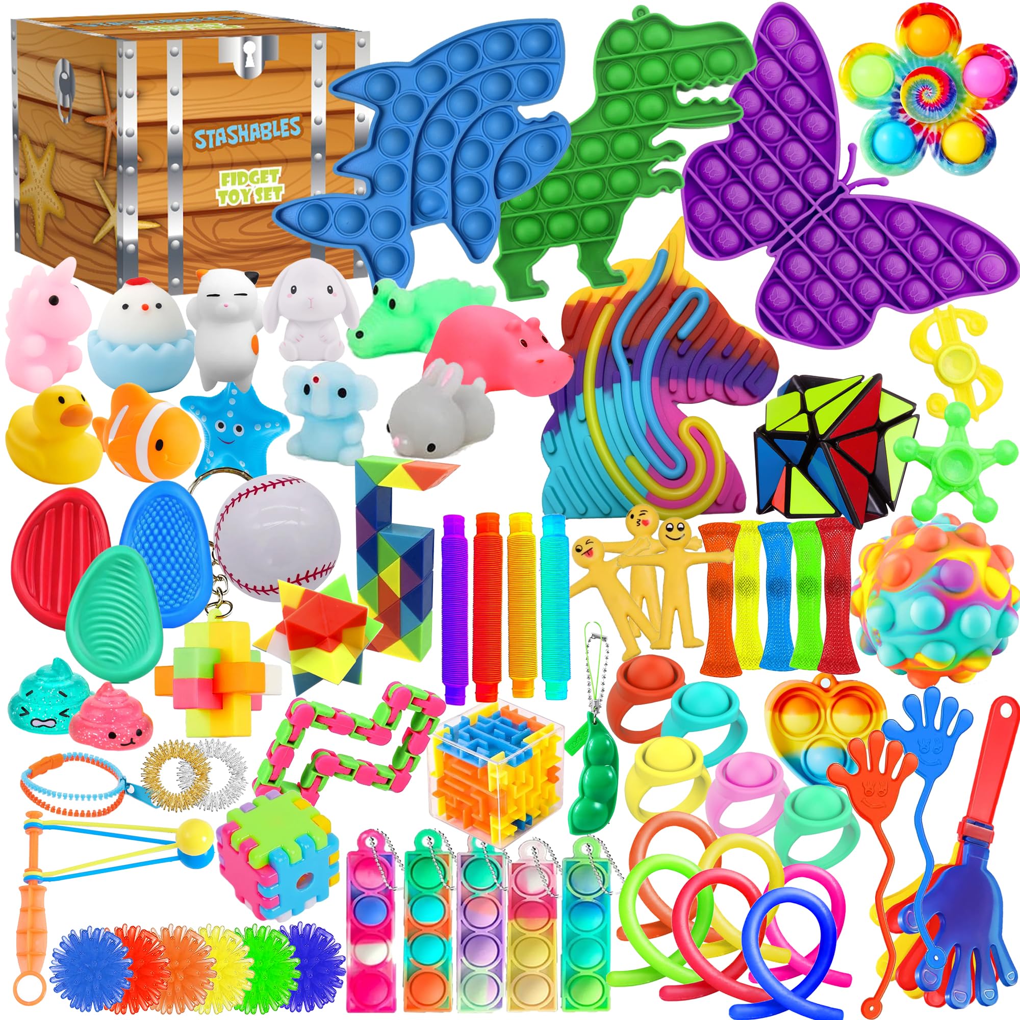 75 pcs Fidget Toys Kids Pack - Classroom Prizes, Pinata Fillers, Treasure Chest Goodie Bag Rewards with Pop its, Party Favours, Sensory Toys, Bulk Fidgets Box Gifts for Girls and Boys