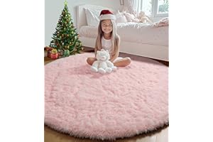 ONASAR Light Pink Round Area Rugs 4ft for Bedroom Living Room, Washable Fluffy Circle Rug for Kids Girls Boys Teen, Soft Plush Shaggy Carpet for Nursery Dorm Classroom Playroom Home Decor Aesthetic