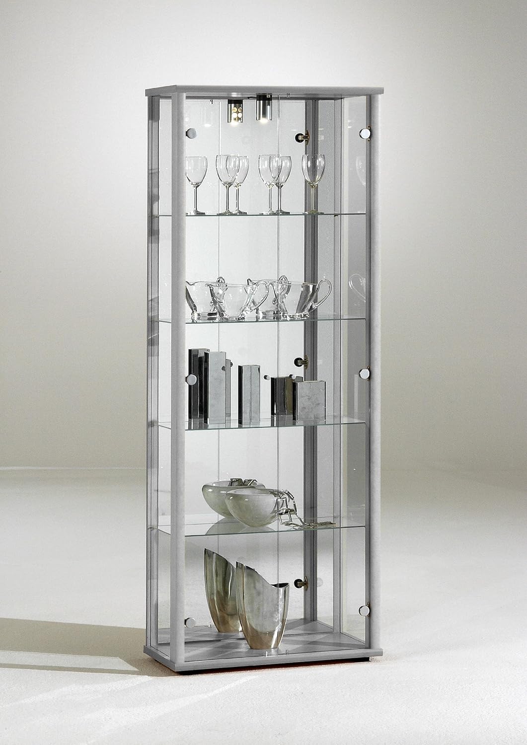 Lockable Retail Use Glass Double Display Cabinets Double Silver