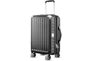 LUGGEX Carry On Luggage 22x14x9 Airline Approved - 35L Polycarbonate Hard Sided Expandable Suitcase with Spinner Wheels (Black, 20 Inch)