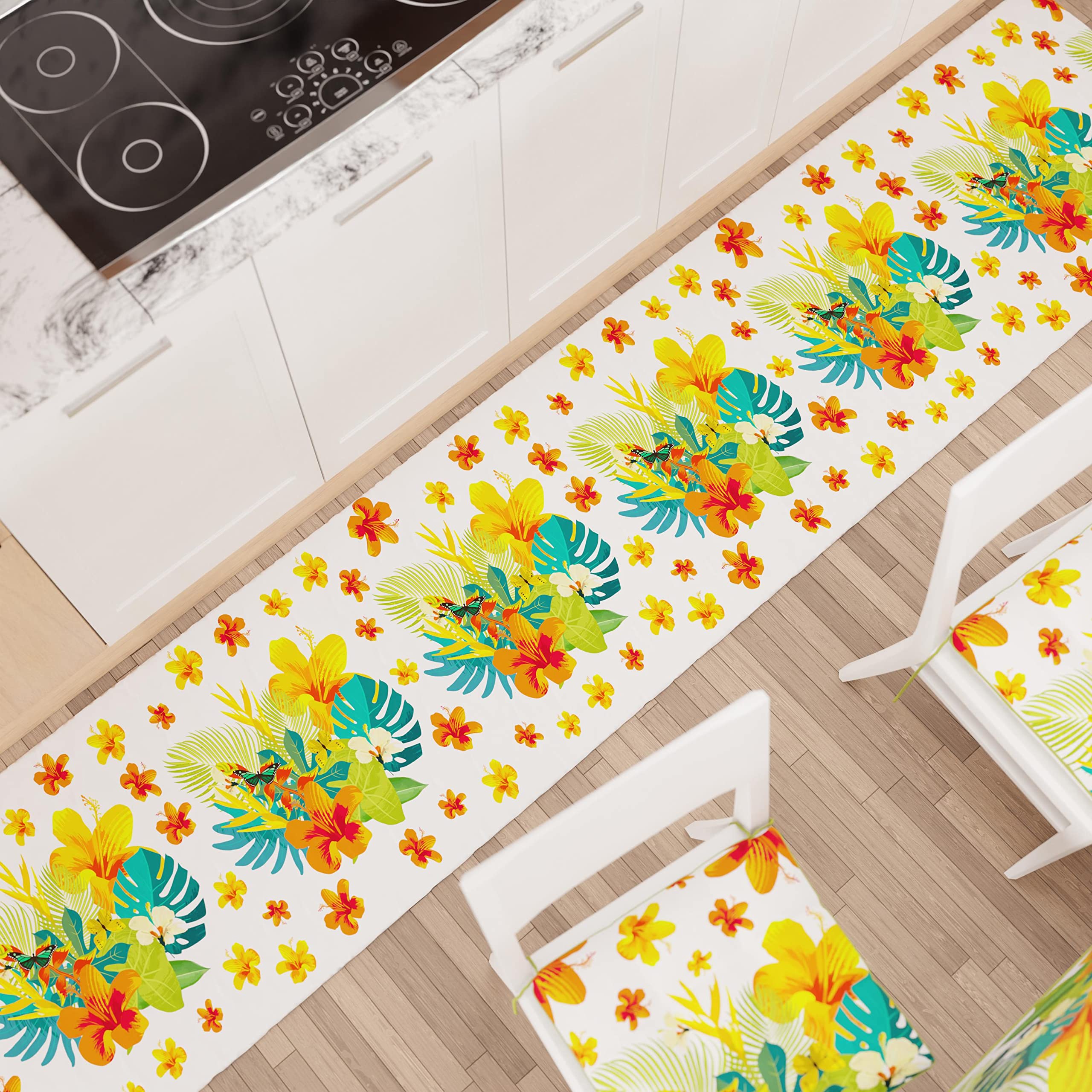 PETTI Artigiani Italiani - Kitchen Rug Kitchen Runner Non-Slip and Washable 52 x 180 cm Tropical Design 03 100% Made in Italy