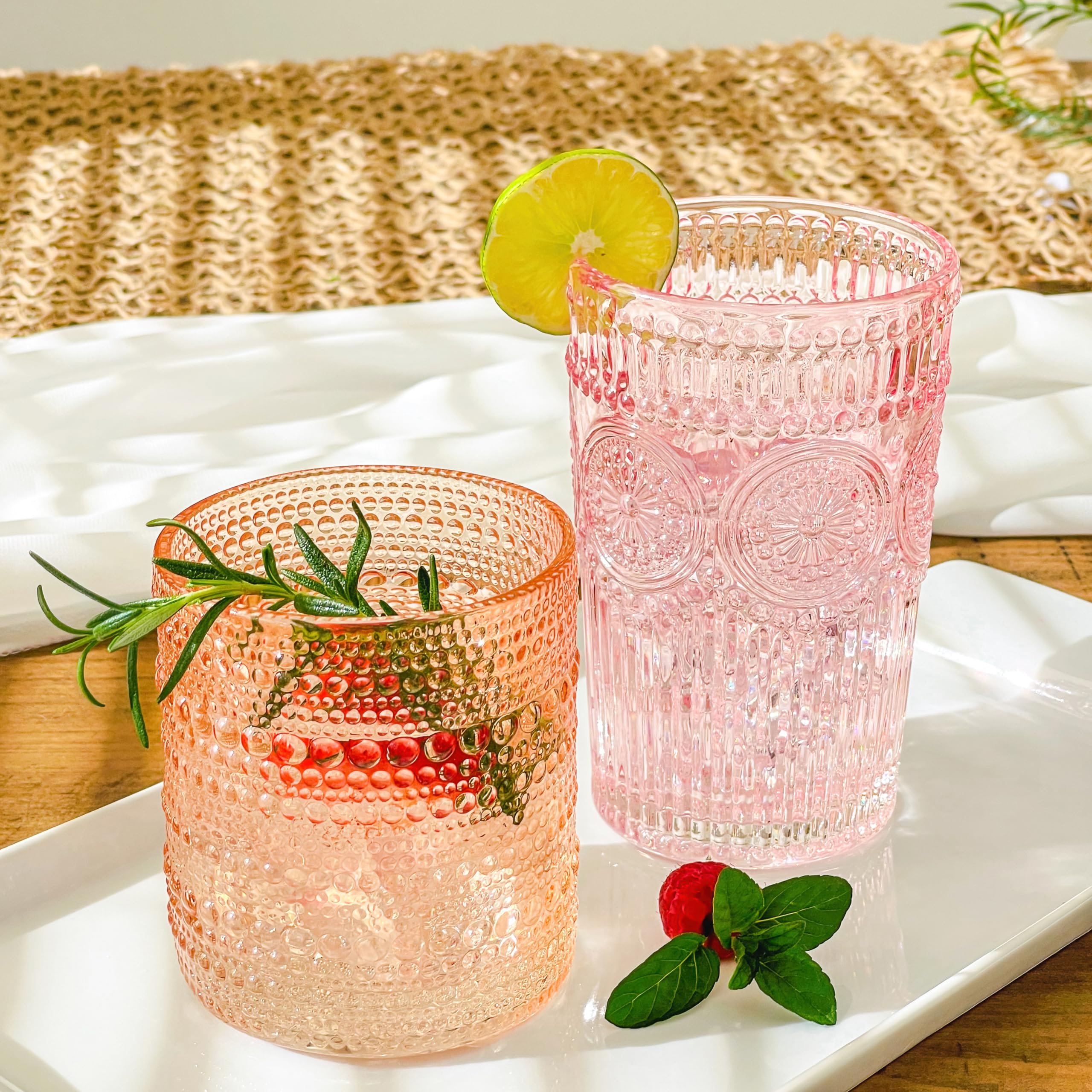 Kate Aspen Rose Gold Cups Pink Hobnail Beaded Drinking Glasses Set of 6-10 oz Vintage Glassware Set Cocktail Glass Set, Juice Glass, Water Cups | Makes A Great Hostess Gift, Gift for New Home Owners