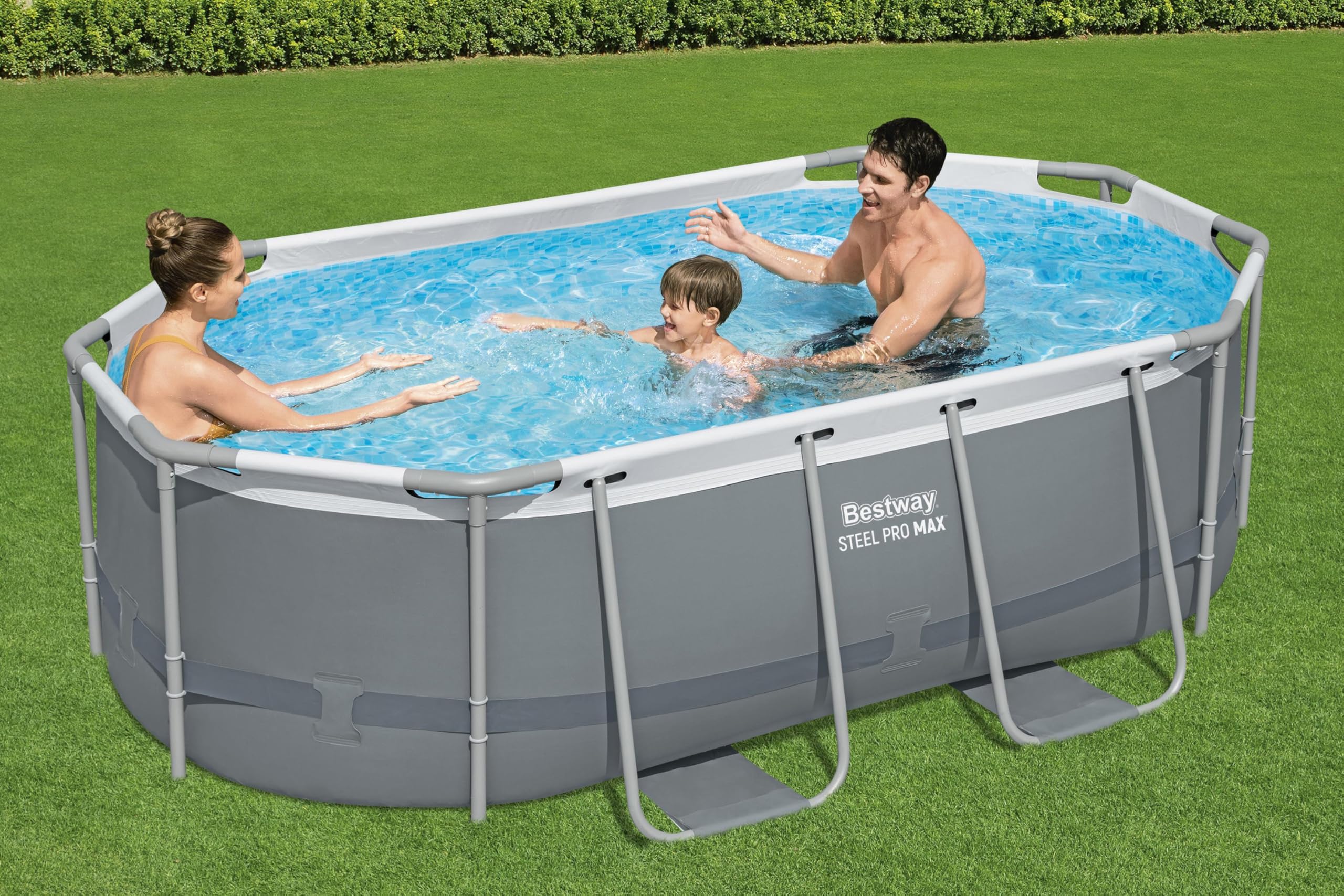 Bestway Power Steel Frame Pool Set mit Filterpumpe 305 x 200 x 84 cm, grau, oval 2