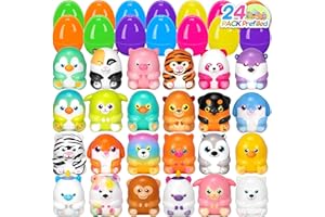 Laoyebaohao Prefilled Easter Eggs with Animal Squishy Toys 24 PCS Easter Basket Stuffers for Toddler Gifts for Kids - Easter Toys for Toddlers, Party Favors for Kids