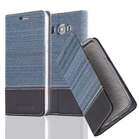 Cadorabo Hülle für Samsung Galaxy J5 2016 (6) - Hülle in DUNKEL BLAU SCHWARZ – Handyhülle mit Standfunktion und Kartenfach im