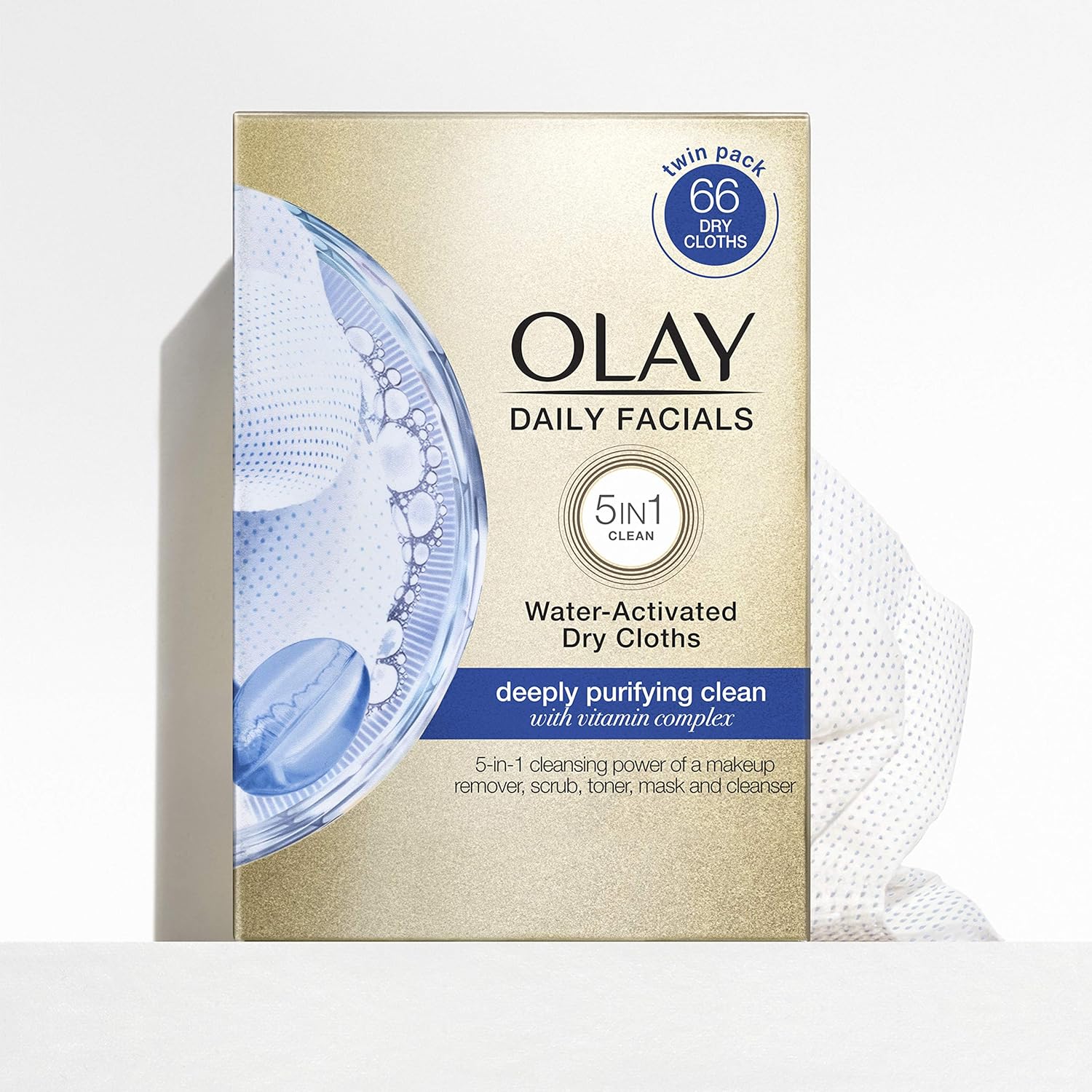 Olay Daily Facials, Deeply Purifying Clean, 5-in-1 Cleansing Wipes with Power of a Makeup Remover, Scrub, Toner, Mask and Cleanser, 66 count: Beauty